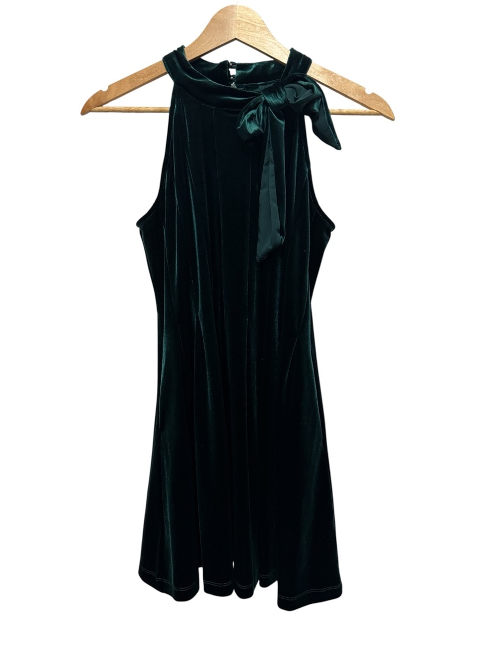 GB girls Dark Green Velvet Bow Neck A-Line Mini Dress